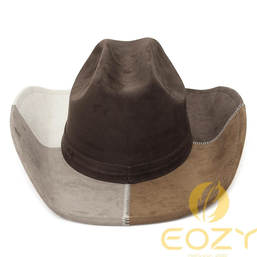9542 Denim Cowboy Hat For Women Men Big Brim Suede Patchwork Cowgirl Hat - Picture 2 of 7